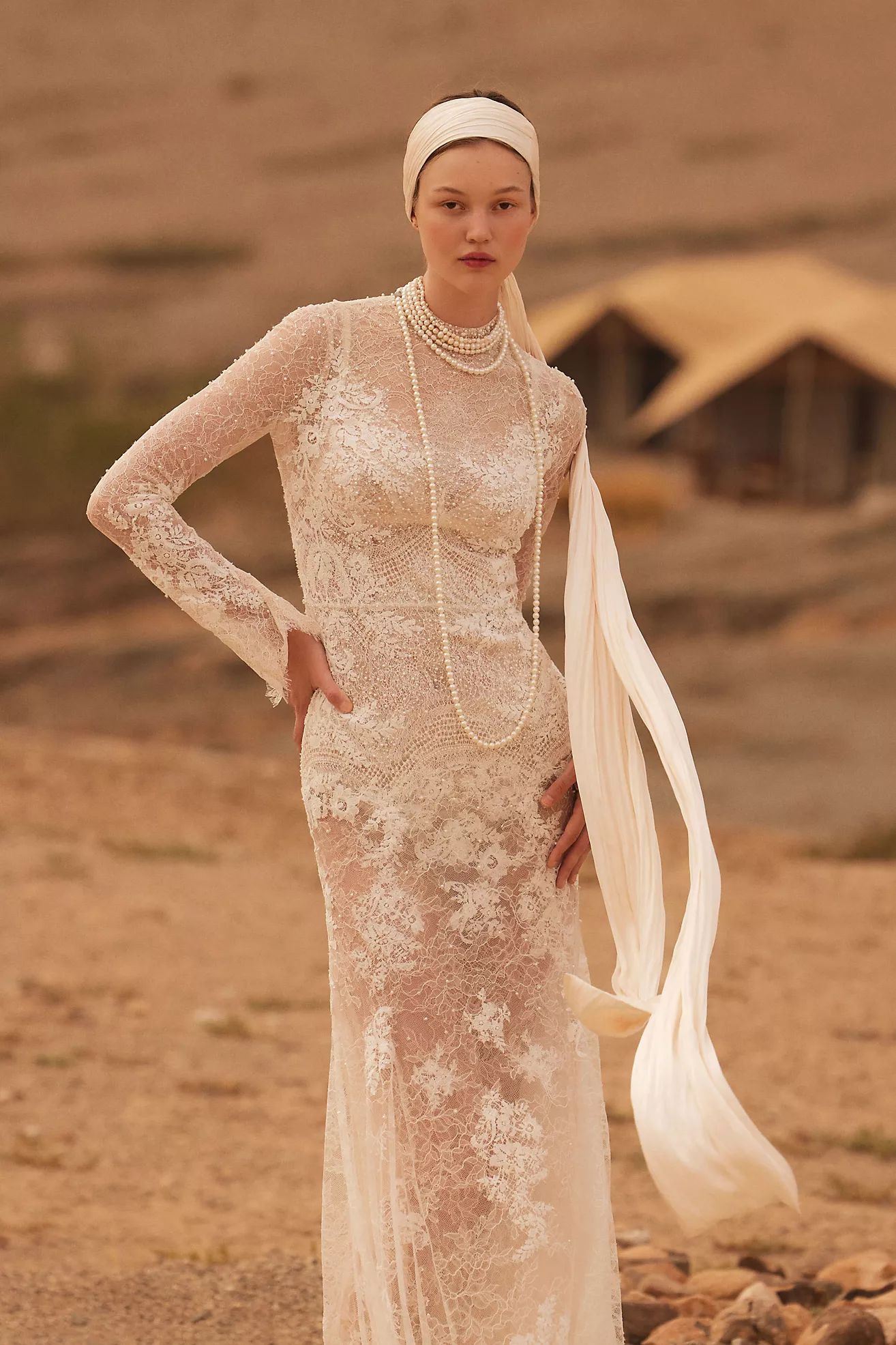 Watters Frances High-Neck Lace Sheath Wedding Gown | Anthropologie (US)