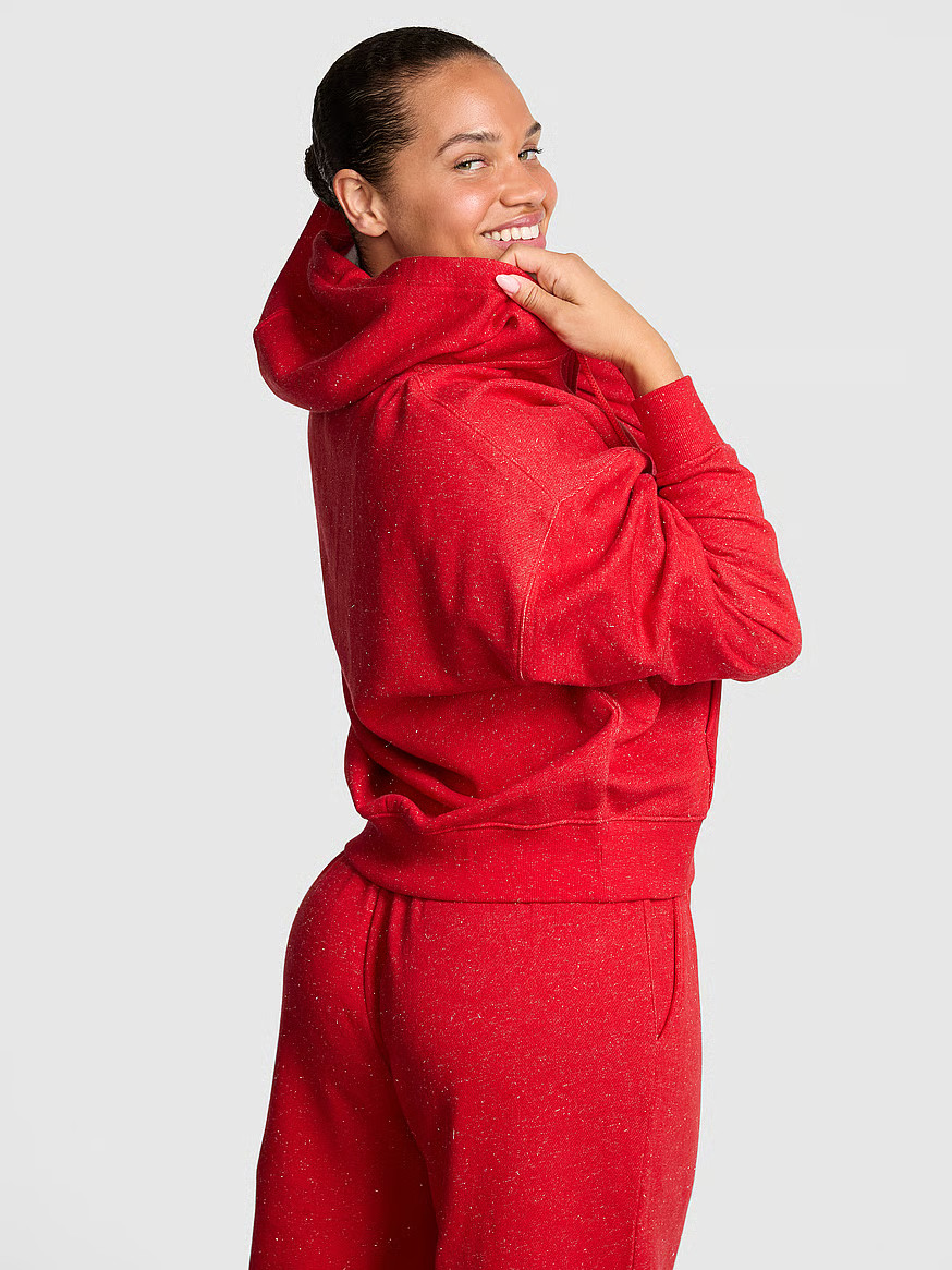 Buy Ivy Fleece Campus Half-Zip Hoodie, Heathered Bright Vermillion Woven Shine - Order Hoodies & ... | Victoria's Secret (US / CA )