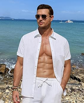 DEMEANOR Linen Shirts Short Sleeve Button Down Shirts | Amazon (US)