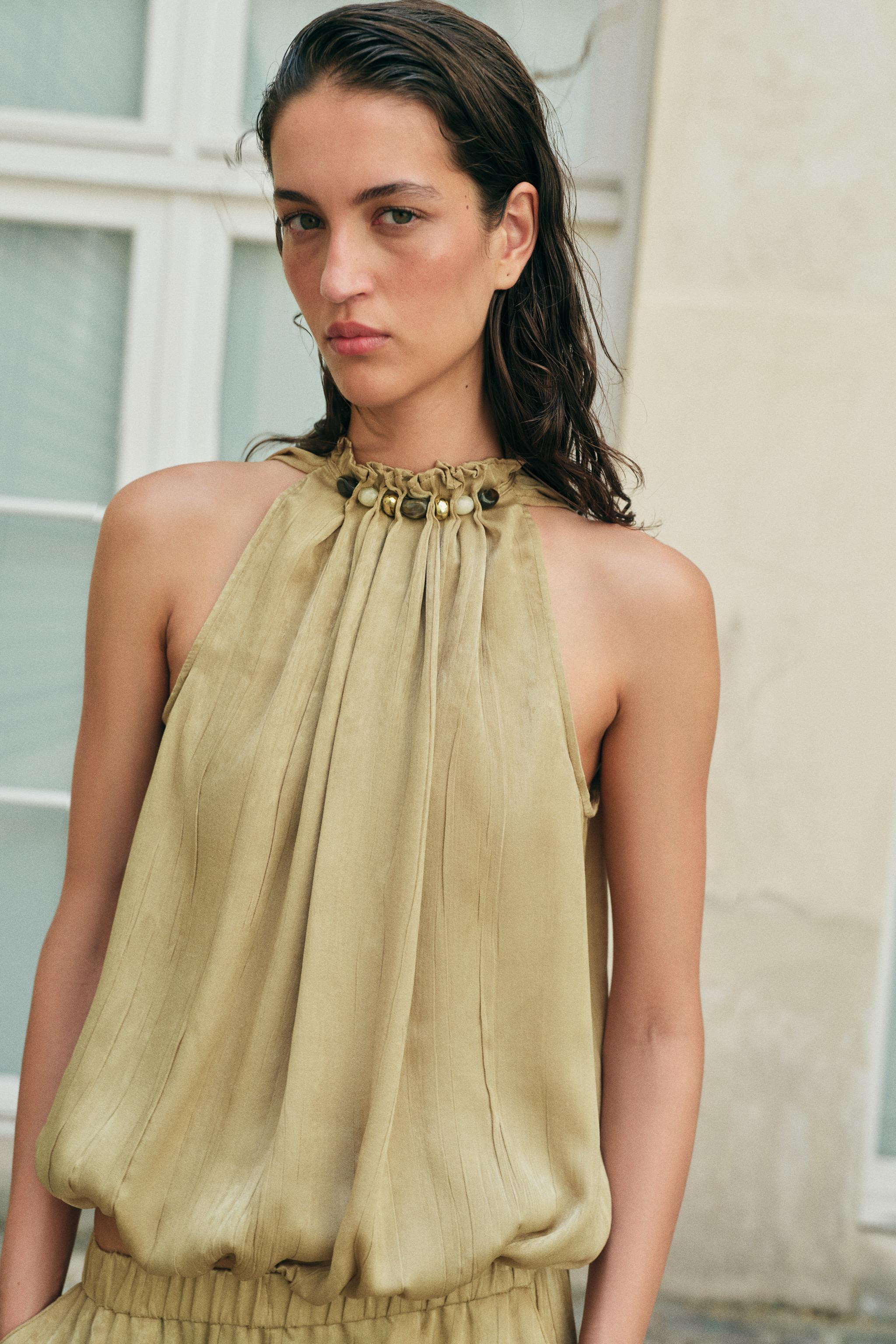 BEADED COLLAR TOP | Zara US