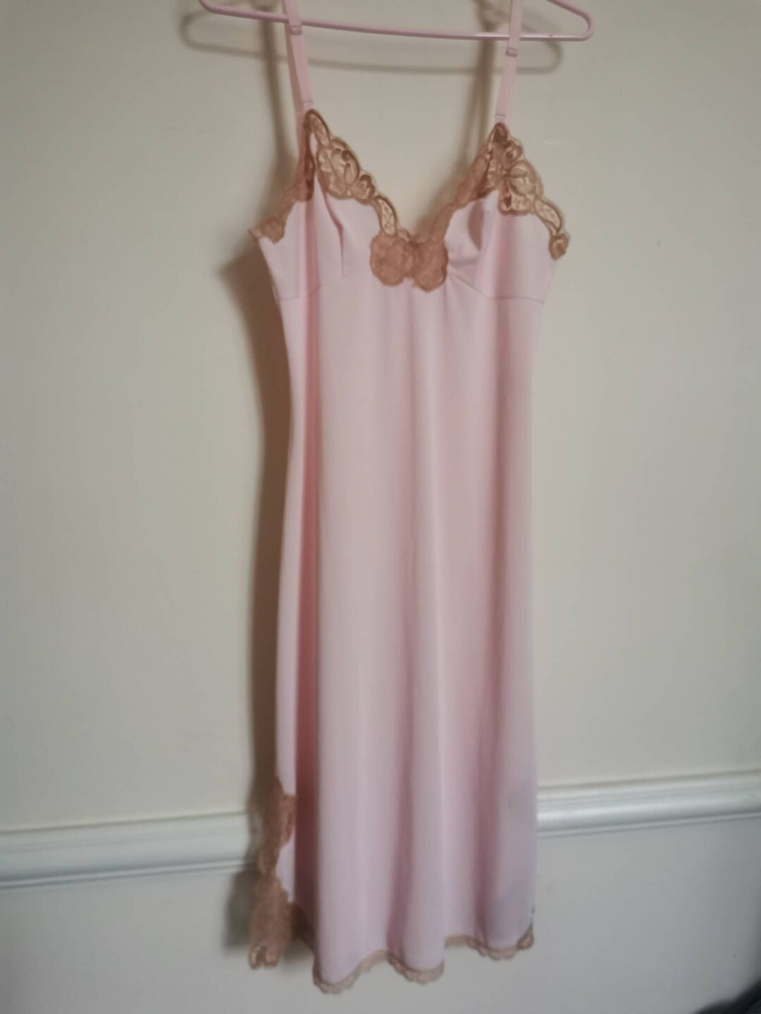 Vintage 1960s Pale Pink and Nude Lace Slip Nightie Petticoat - Etsy | Etsy (US)