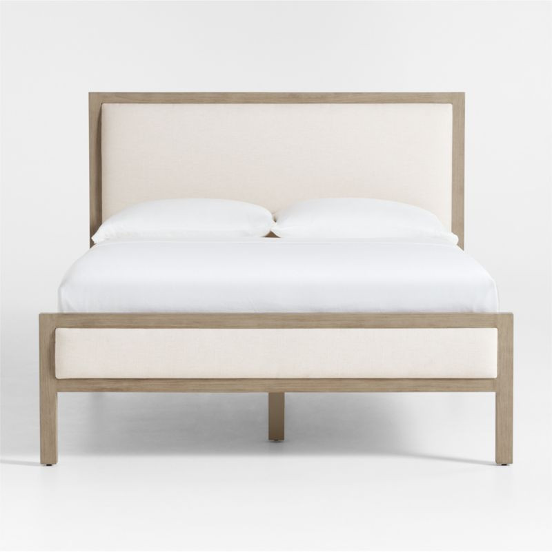 Keane Weathered Natural Wood Upholstered Queen Bed + Reviews | Crate & Barrel | Crate & Barrel