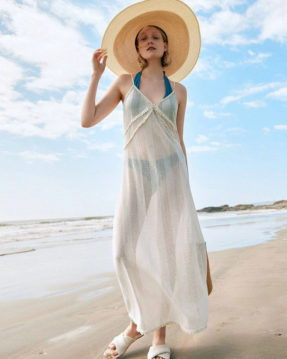 The Mesh Knit Strap Cover-up & Reviews - White - Dresses | RIHOAS | rihoas.com