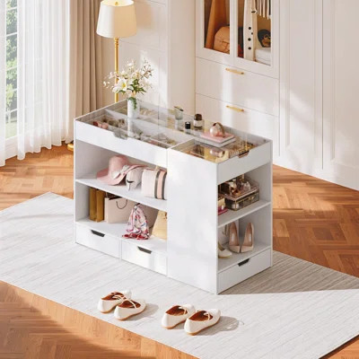 Closet Island, Armoire Bedroom Island With Glass Top, Wardrobe Closet Island Dresser With 8 Drawers | Wayfair North America