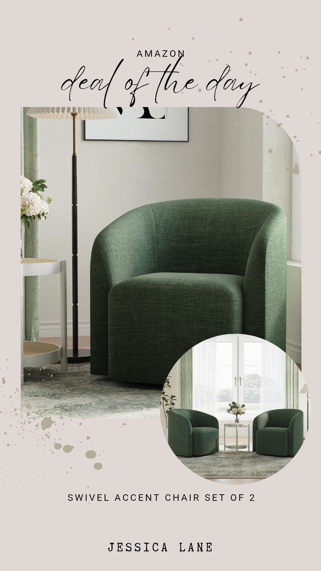 Add a touch of sophistication and comfort with this set of two forest green swivel accent chairs. The textured fabric and curved silhouette make them a stunning addition to any living area.#livingroom #accentchair #homestyle #interiordetails

#LTKSaleAlert #LTKHome