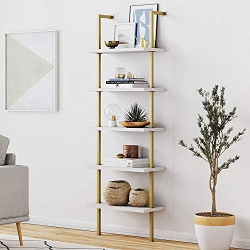 Nathan James Theo 5-Shelf Modern Bookcase, Open Wall Mount Ladder Bookshelf with Industrial Metal... | Amazon (US)