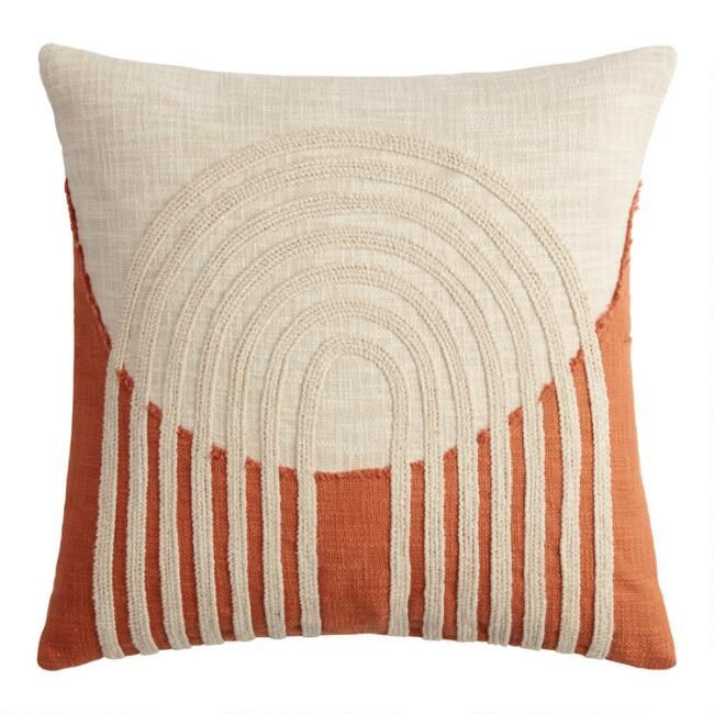 Rust and Ivory Embroidered Arch Throw Pillow | World Market