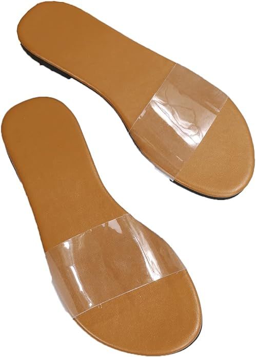 GORGLITTER Women's Clear Sandals Transparent Flat Sandals Dressy Summer Open Toe Beach Sandals | Amazon (US)
