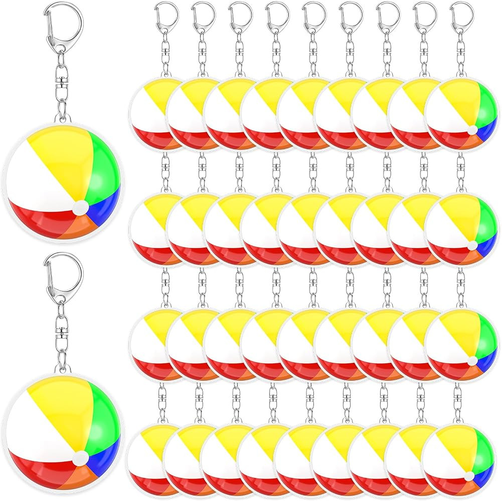 Equsion 36 Pcs Pool Party Favors Keychains Beach Ball Keychain for Summer Pool Theme Favor Luau T... | Amazon (US)