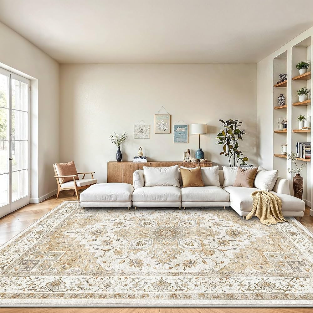 Amada 8x10 Area Rugs, Low-Profile Large Washable Area Rug with Non-Slip Backing & Durable Edge Bi... | Amazon (US)
