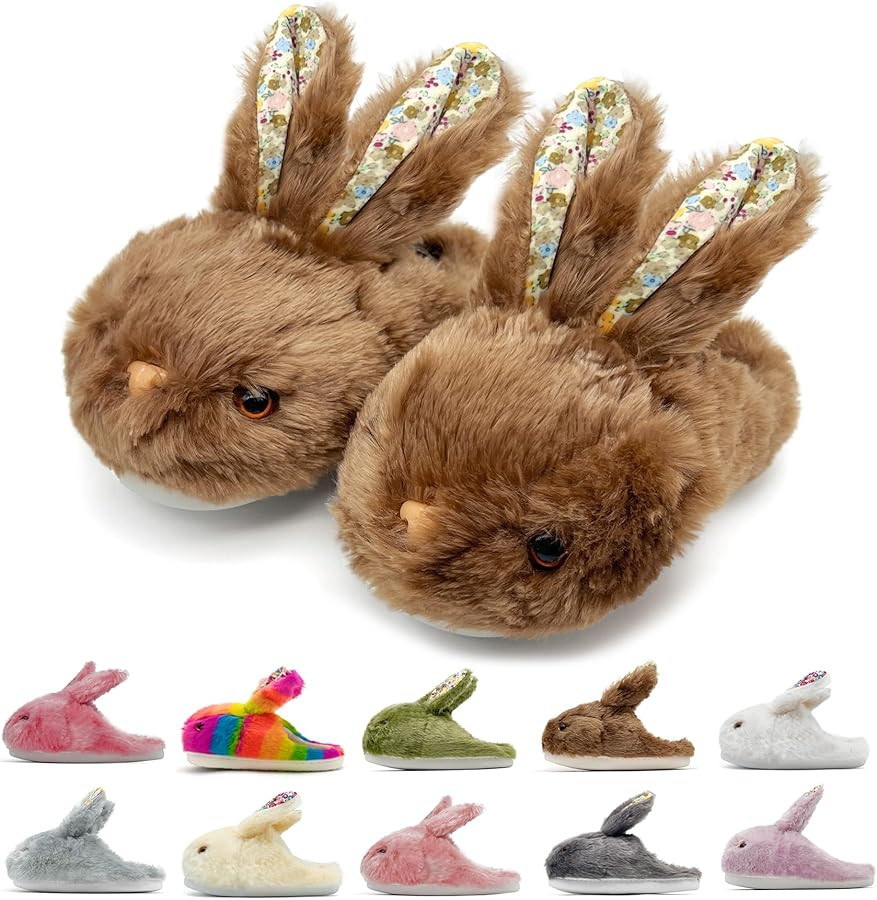 Bunny Slippers for Women Men Cute Plush Rabbit Fuzzy Slippers, Soft Fluffy Animal Winter Warm Ind... | Amazon (US)