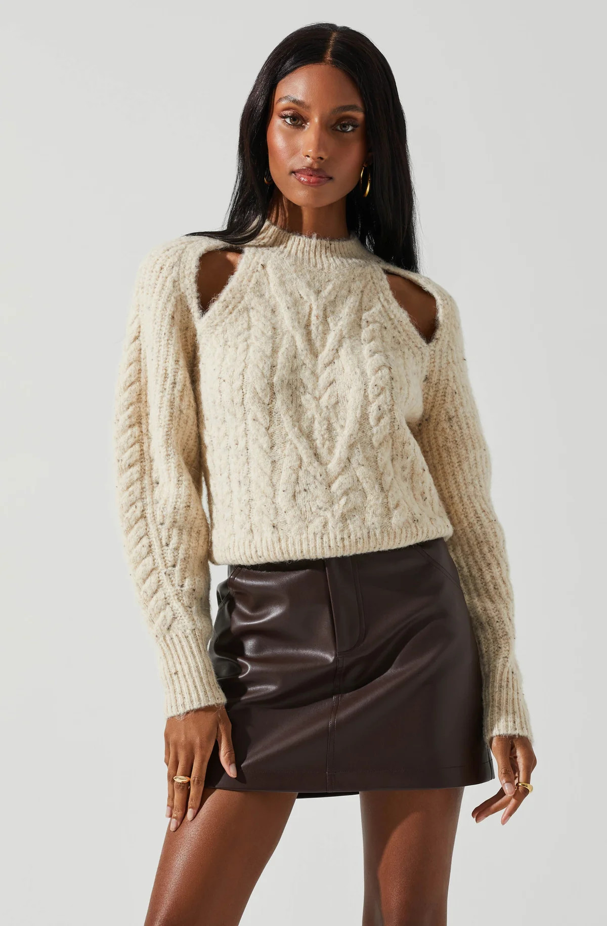 Natalie Cutout Cable Knit Sweater | ASTR The Label (US)