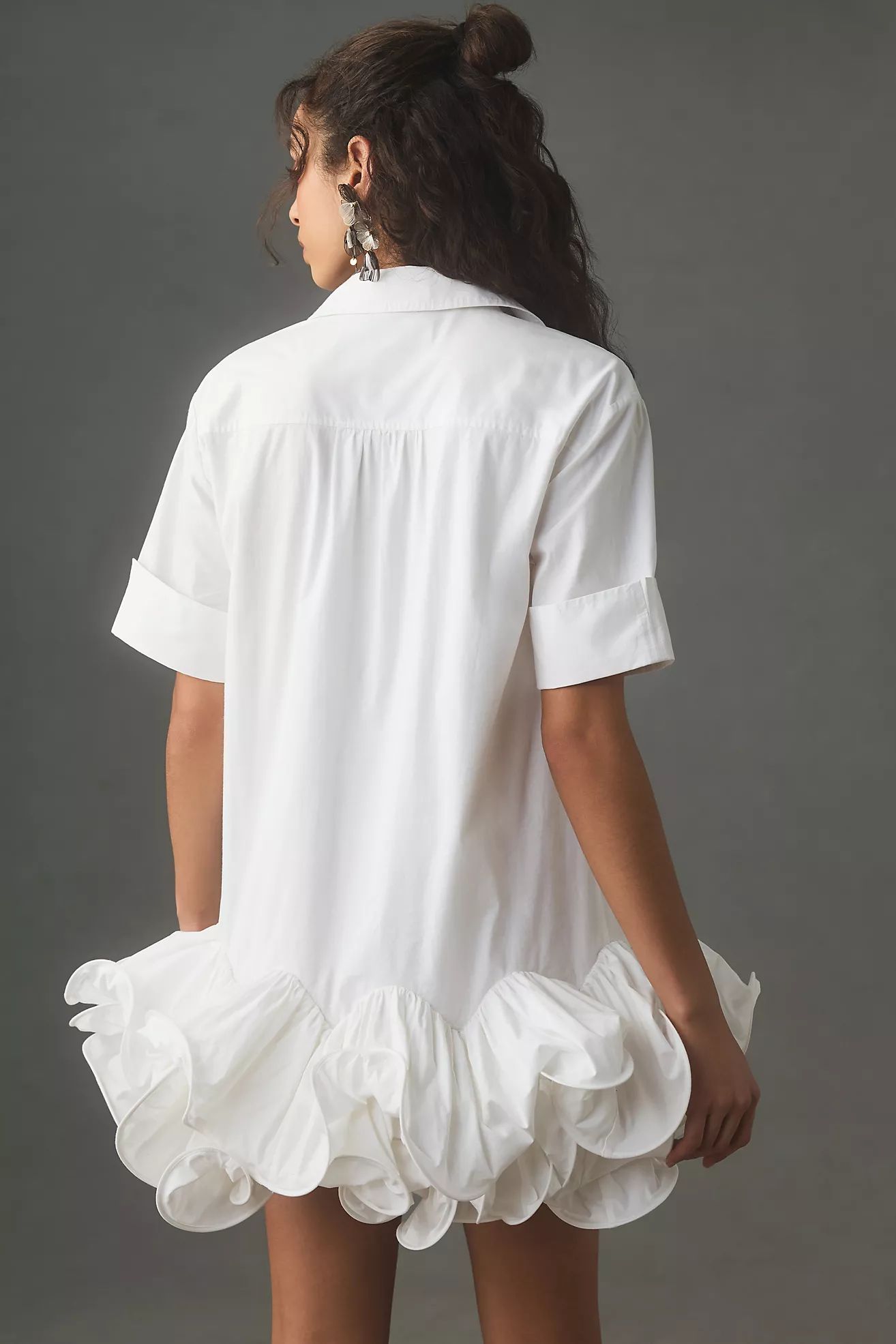 Maeve Short-Sleeve Collared 3D Ruffle Mini Dress | Anthropologie (US)