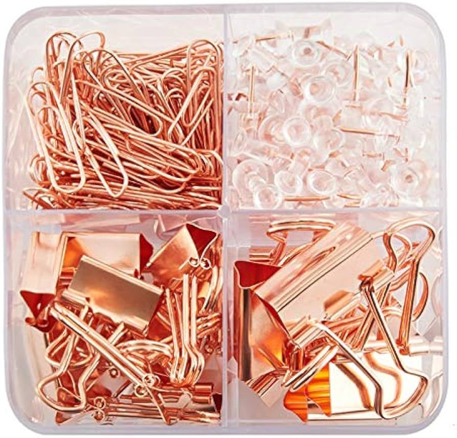 KIDMEN Rosegold kit,Set of Binder Clips,Paper Clips,Push Pins, Total 226pcs | Amazon (US)