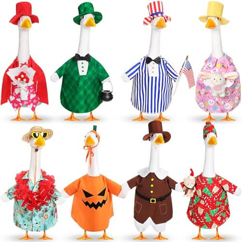Silicherry 8 Set Holiday Seasonal Baby Goose Outfits for 17" Cement Baby Goose Statue Fall Halloween Thanksgiving Christmas All Season Costume for Lawn Garden Patio Indoor Outdoor Decor(Boy Style) | Amazon (US)