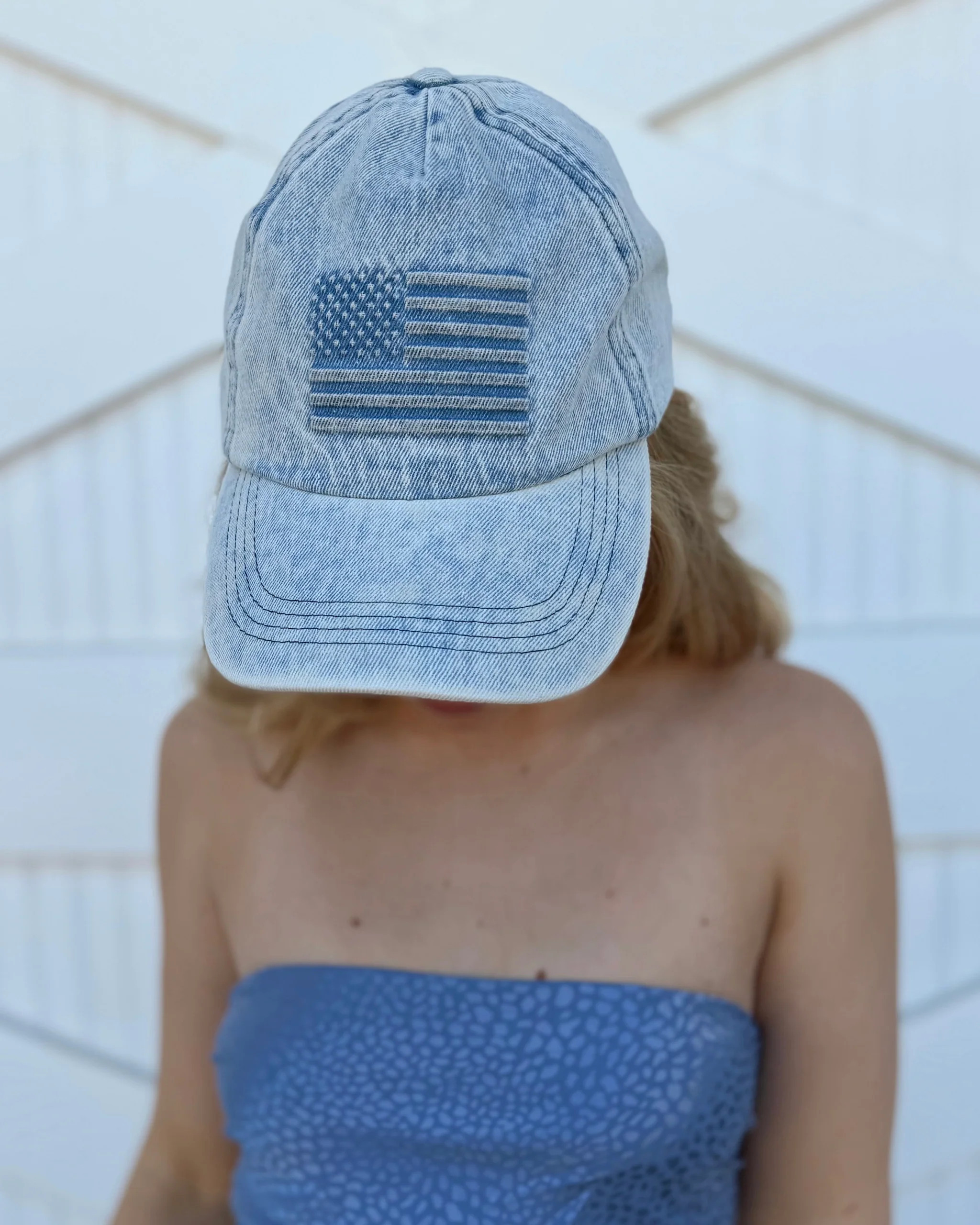 Embossed American Flag Denim Baseball Cap | Live Love Gameday®