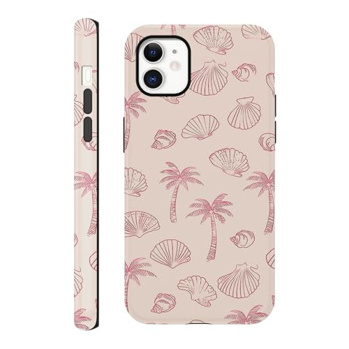 lioscre Cute Summer Seashells Case for iPhone 11 6.1'', Pink Palm Trees Beach Pattern Print Design Funda Aesthetic Slim Fit Soft TPU Silicone Shockproof Camera Protective Cover for Women Girl | Amazon (US)