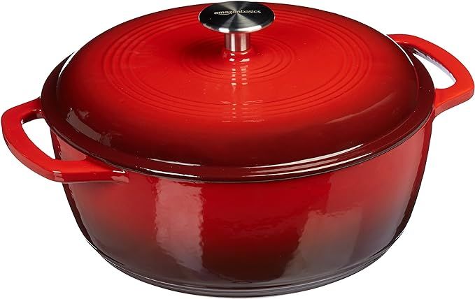 Amazon Basics Enameled Cast Iron Covered Dutch Oven, 7.5-Quart, Red | Amazon (US)