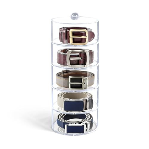 Oubou Belt Organizer, 5-Tier Acrylic Belt Storage & Holder for Closet, Clear Acrylic Display Case with Dust Cover for Belts | Amazon (US)