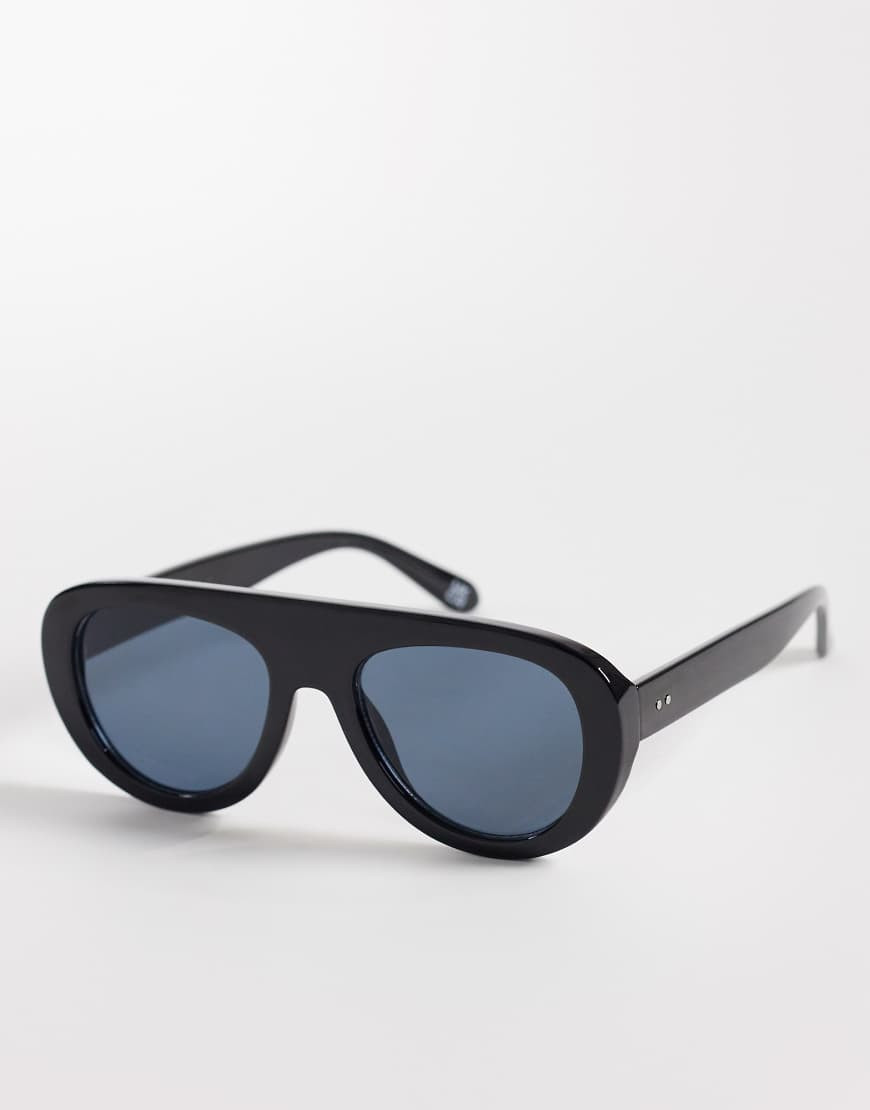 ASOS DESIGN round aviator sunglasses in black | ASOS (Global)