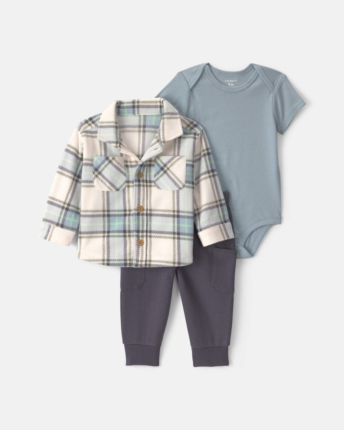 Baby Boy 3-Piece Plaid Fleece Layering Set - Green | Carter's Inc