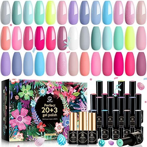 MEFA Gel Nail Polish Set 23 Pcs, Spring Summer Pastel Hot Pink Sage Green Blue Cotton Candy Color... | Amazon (US)