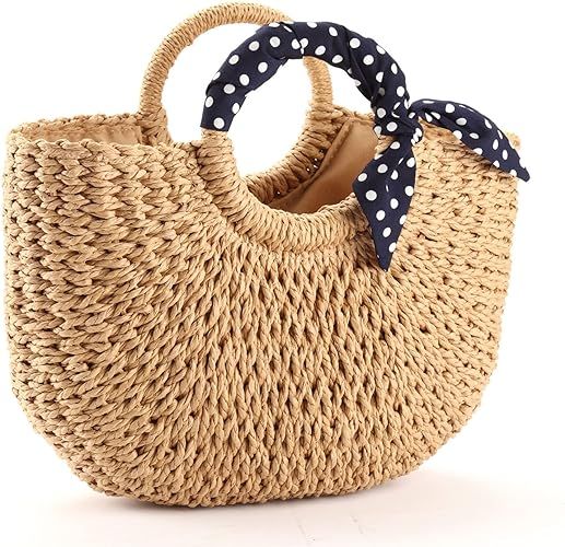 YXILEE Beach Bag Straw Bag for Women Summer Tote - Handmade Straw Tote Bag Women Handbag | Amazon (US)