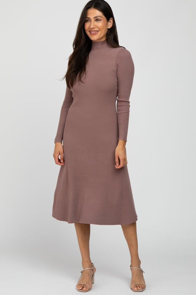 Mauve Mock Neck Flared Midi Dress | PinkBlush Maternity