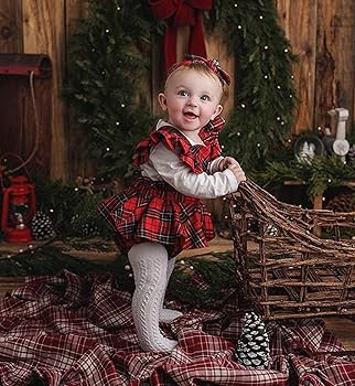 Infant Baby Girls Christmas Romper Red Plaid Bodysuit Dress Toddler Kids Ruffle Sleeve Party Play... | Amazon (US)