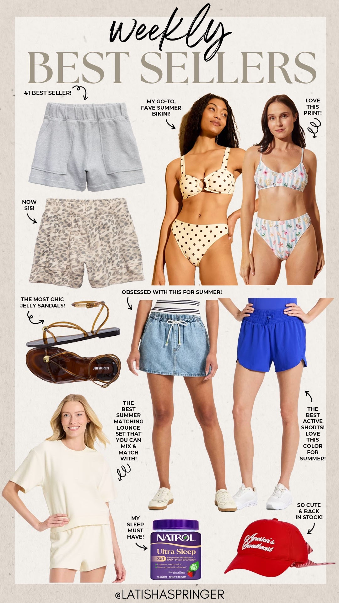 Last week’s best sellers!

#bestsellers

Weekly best sellers. Weekly most loved. Target swim. Aerie lounge shorts. Target active shorts. Denim beach skirt. Trendy jelly sandals. Target summer matching set. Walmart Americana baseball cap. Sleep essentials.

#LTKootd #LTKSeasonal #LTKSwim