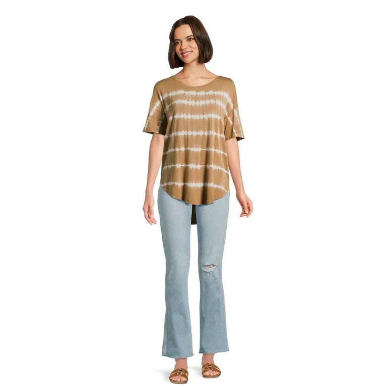 Time and Tru Women's Crewneck Solid & Tie-Dye Tunic Tee with Short Sleeves, Sizes S-3XL | Walmart (US)