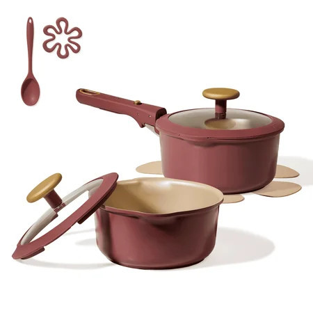 Carote 8 Pcs Nonstick Pots Set w/Lids & Detachable Handle, 2QT & 3QT Saucepans w/Pour Spout, Dishwasher Safe, Oven/Induction Compatible Cookware, Red | Walmart (US)