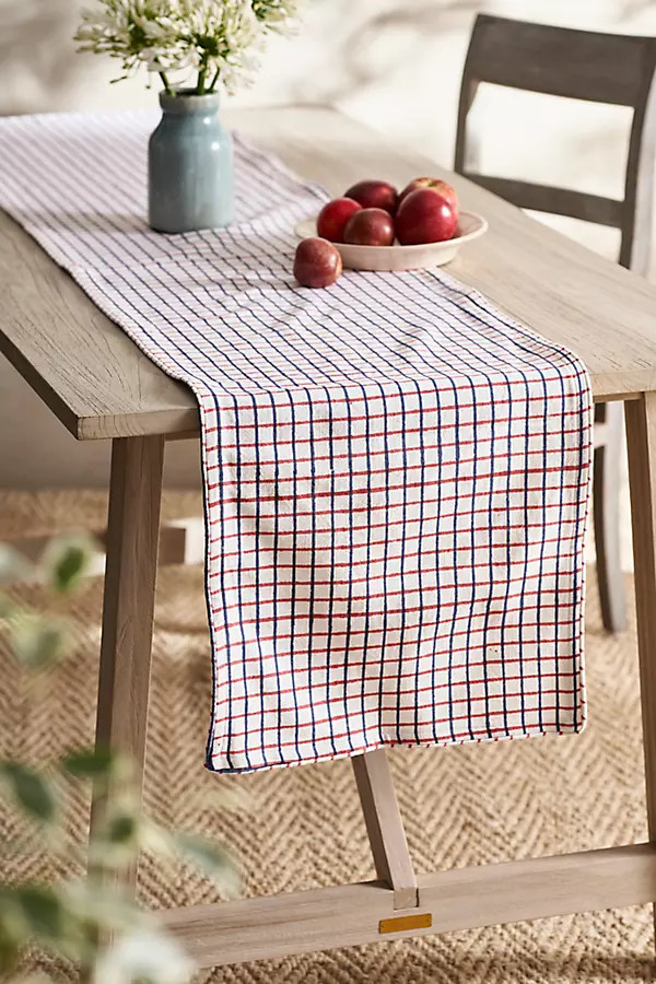 Americana Windowpane Check Cotton Runner | Anthropologie (US)