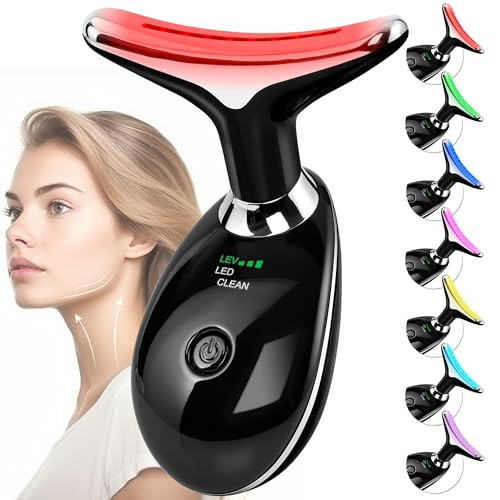 Facial Massager for Face and Neck, Red-Light-Therapy-for-Face and Neck, Face culpting Wand with 7 Color, at-Home Face Tool for Skin Care (Black) | Amazon (US)