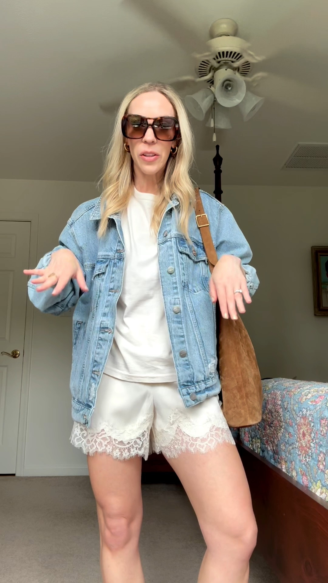 Lace shorts styled with an oversized tee and denim jacket - this pair is under $60

#LTKdayinmylife #LTKootd #LTKgrwm