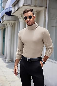 COOFANDY Mens Knitted Turtleneck Long Sleeve Turtle Neck Ribbed Pullover Sweater Thermal Casual H... | Amazon (US)
