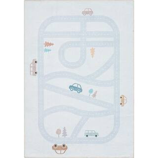 Well Woven Playful Roads Modern Kids Light Grey 6 ft. x 9 ft. Machine Washable Flat-Weave Area Rug | The Home Depot