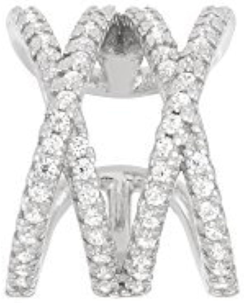Simulated CZ Diamonds in Sterling Silver Multi-Row/ "X" Design Single Ear Cuff Earrings for Women | Amazon (US)
