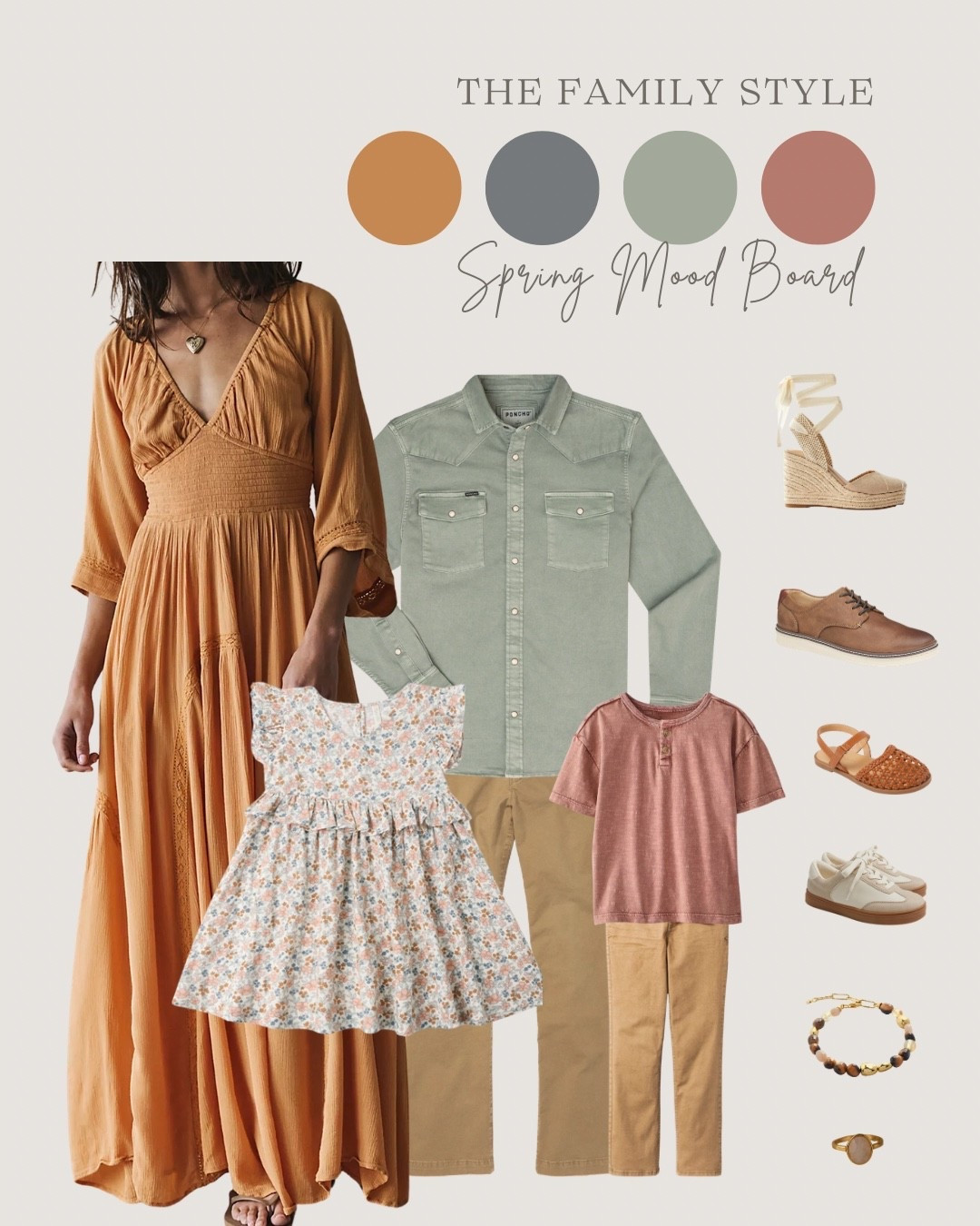 Spring florals, mint, salmon and mustard. This look is perfect for spring photos ✨