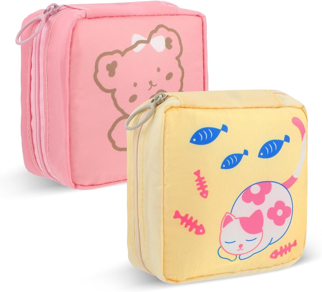 Cute Sanitary Napkin Storage Bag, 2Pcs Portable Period Holder Bag Cartoon Menstrual Pad Bag Kawai... | Amazon (US)