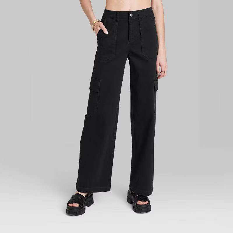 Women's High-Rise Straight Leg Cargo Pants - Wild Fable™ Black S | Target