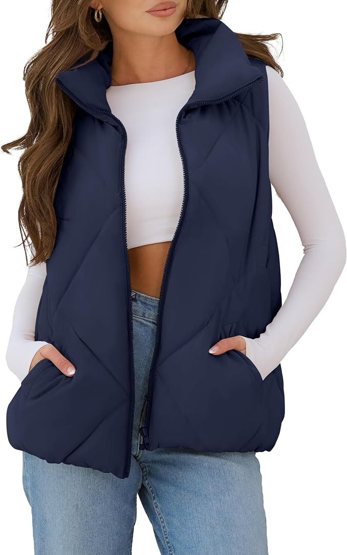 MEROKEETY Women's Puffer Vest Sleeveless Zip Up Quilted Coat Stand Collar Gilet Jacket With Pocke... | Amazon (US)