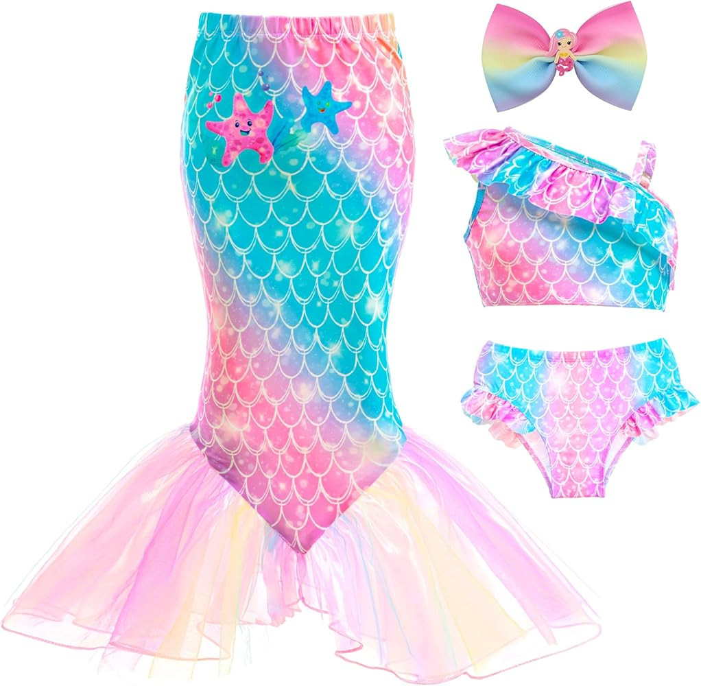 GALLDEALS Girls Swimsuit 3 Piece Bathing Suits Flounce Ruffle Tankini Set Beach Swimwear with Cov... | Amazon (US)