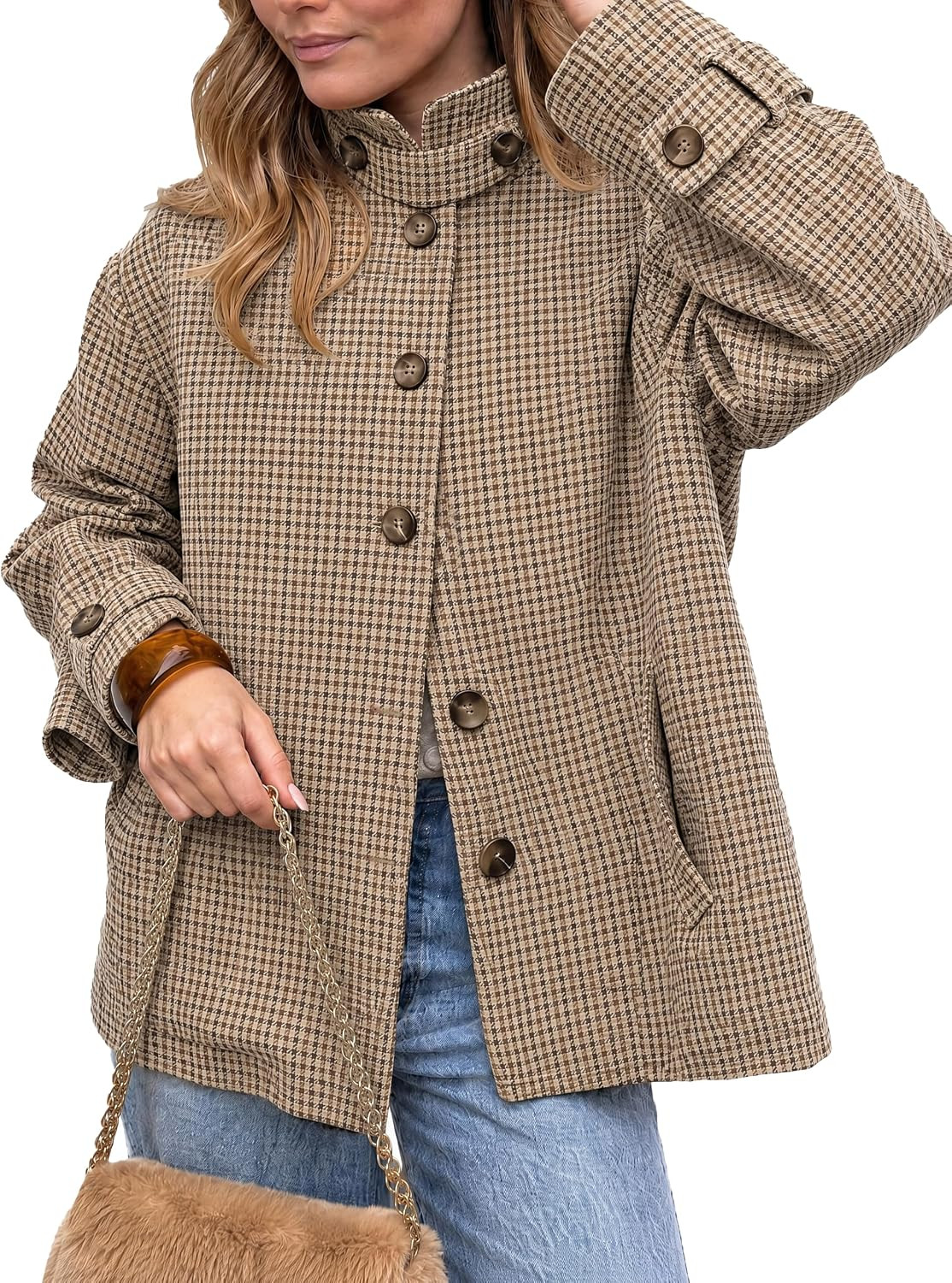 Tankaneo Womens Plaid Barn Jackets Button Down Vintage Flannel Outerwear | Amazon (US)