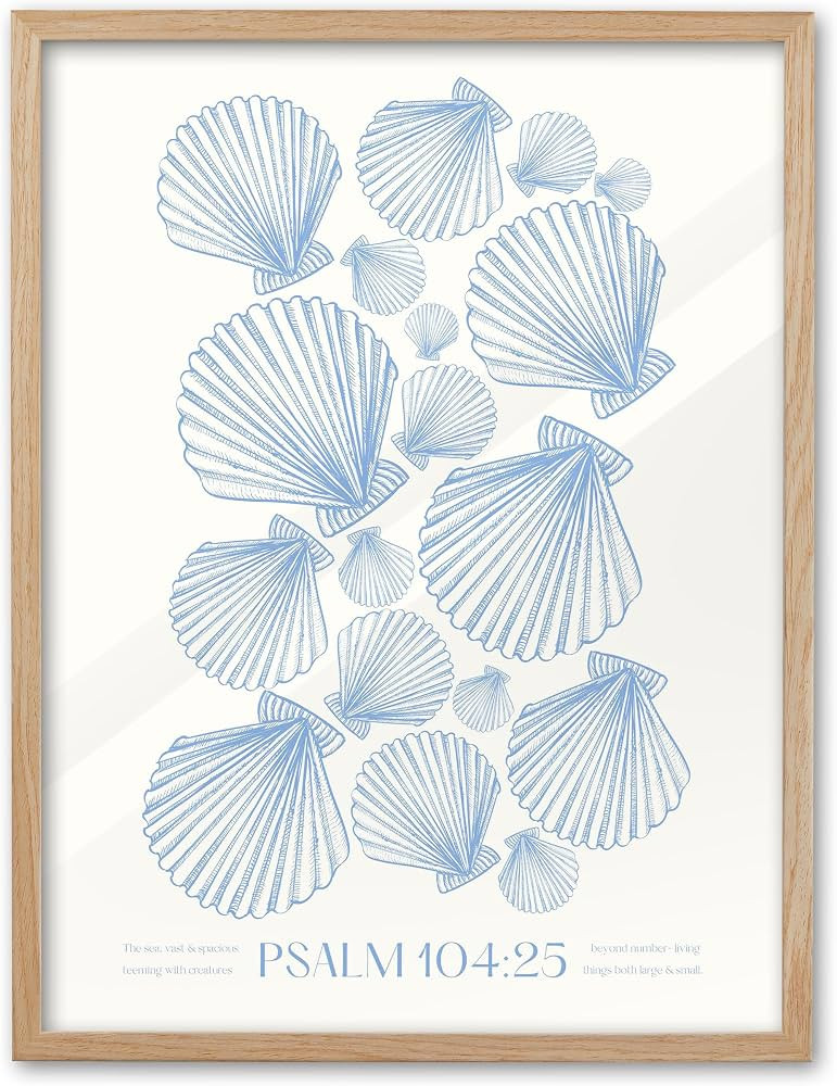 EcoHest 12x16 in Psalm 104:25 Coastal Seashell Framed Christian Wall Art | Amazon (US)