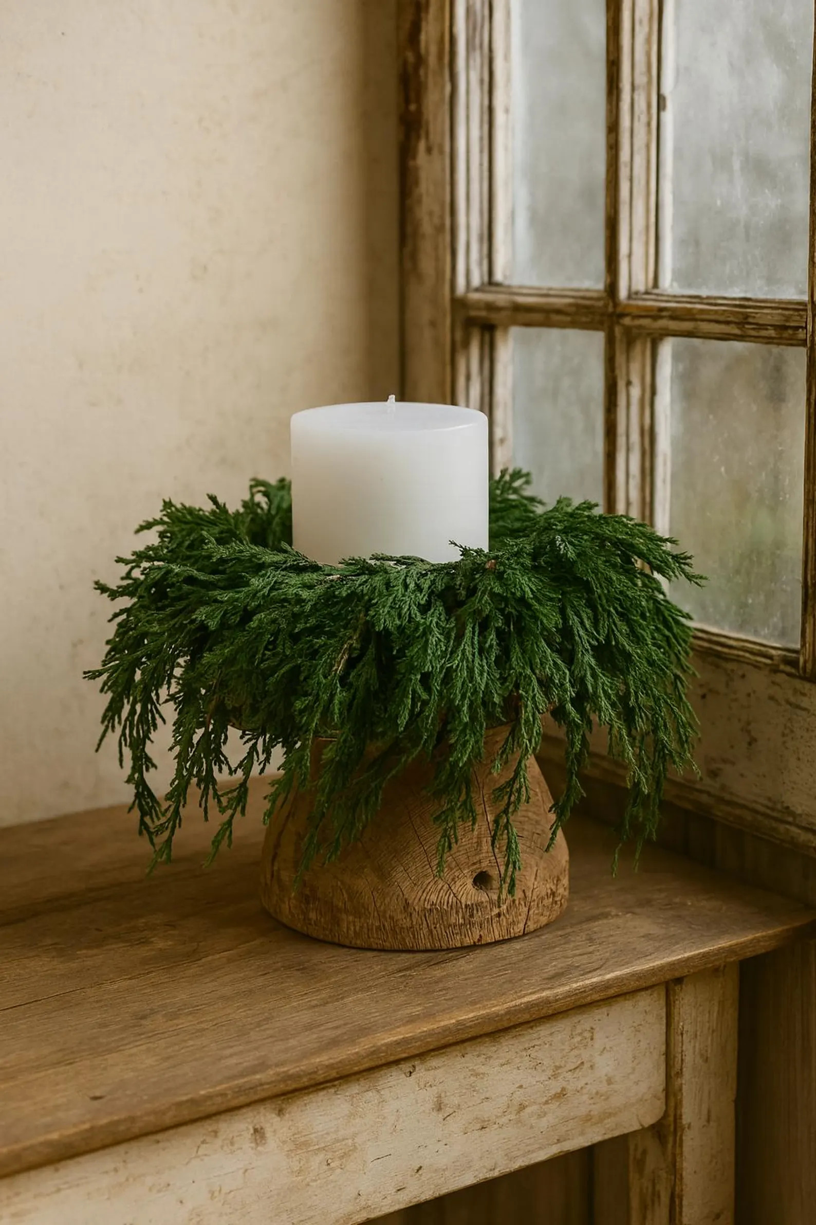 Pine & Cedar Hanging Evergreen  Vintage Christmas Greens Greenery Wreath Candle Ring Holiday Home... | Etsy (US)