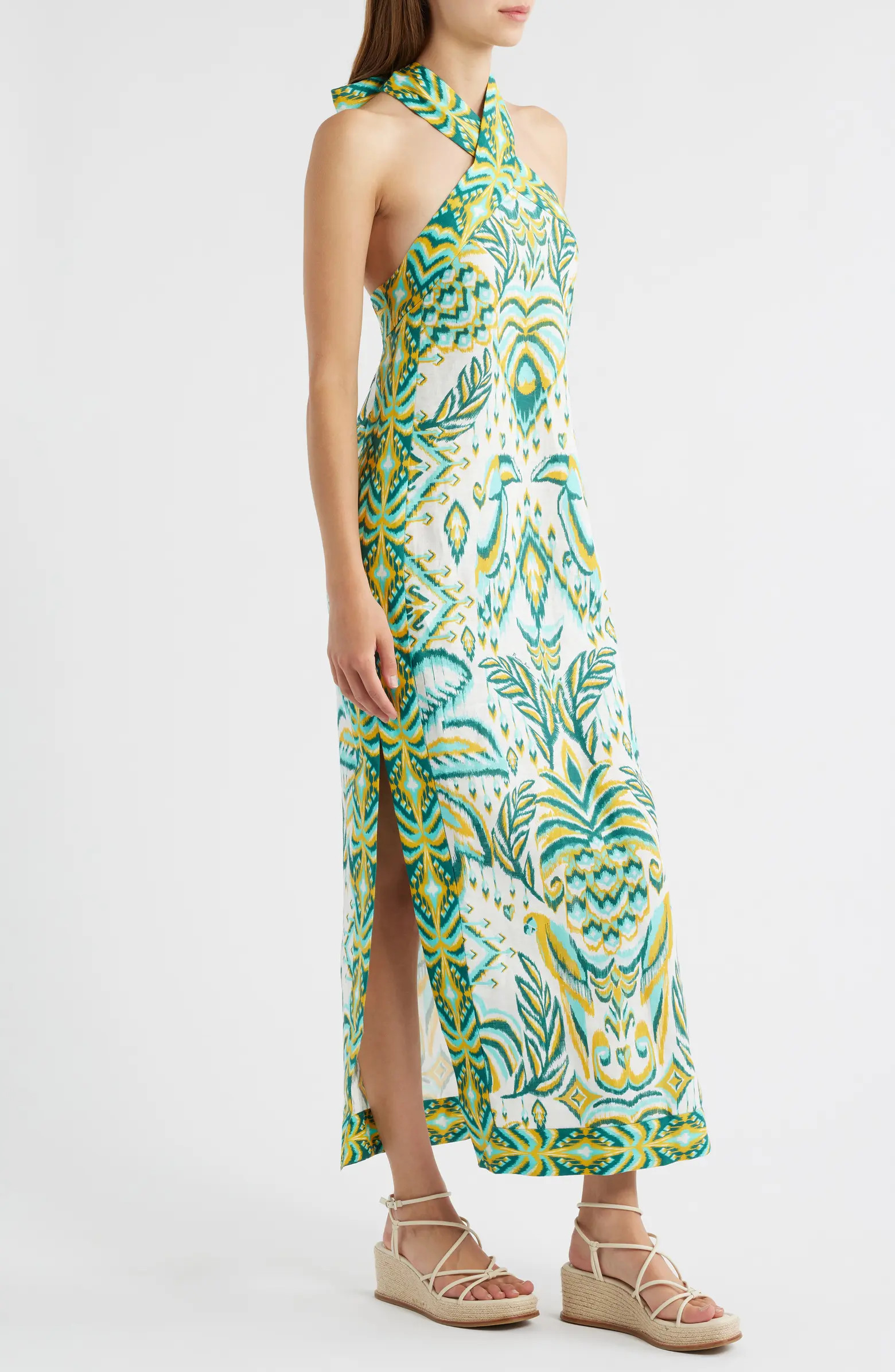 Tropical Tapestry Halter Linen Maxi Sundress | Nordstrom