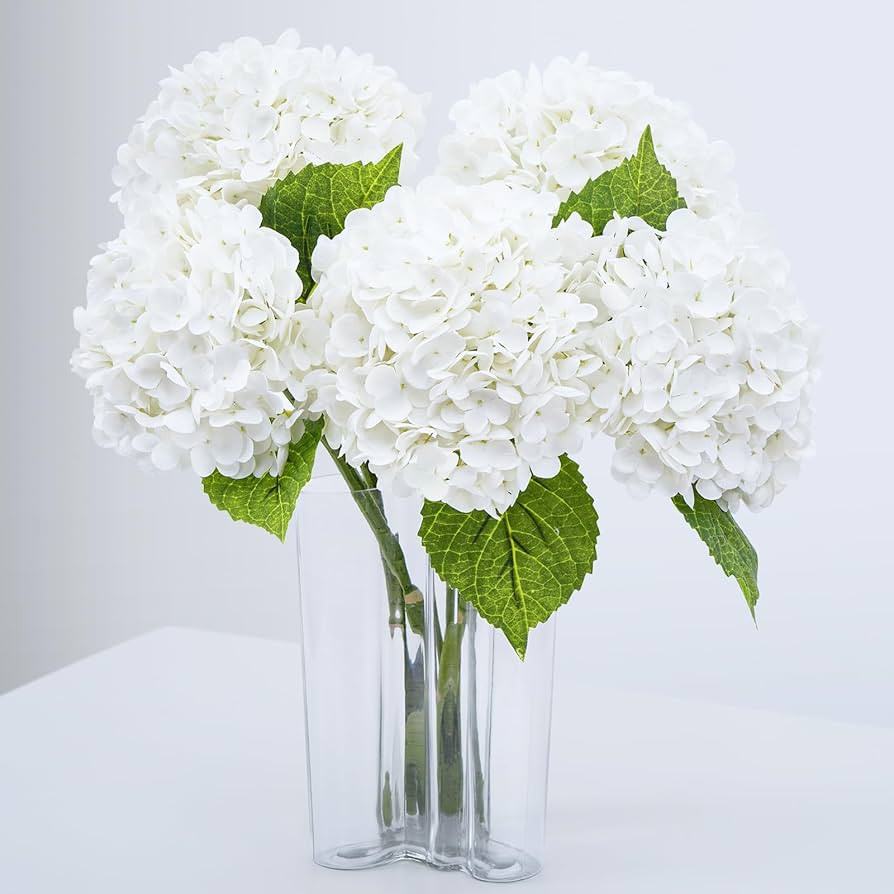 Waipfaru 4 Pcs 21" Real Touch White Hydrangea Artificial Flowers with Long Stem & Leaves, Full La... | Amazon (US)