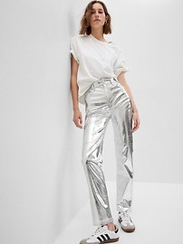 High Rise Faux-Leather Cheeky Straight Jeans | Gap (US)