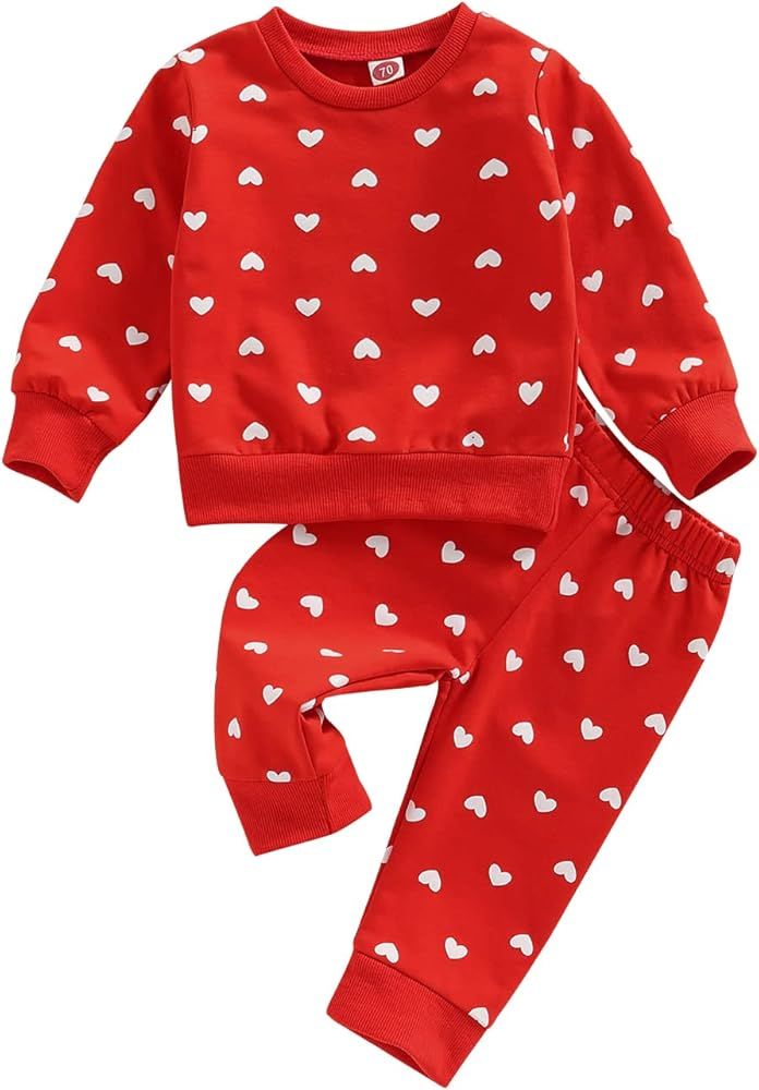 Baby Boy Girl Valentines Day Outfit Letter Print Crewneck Sweatshirt Top+Casual Pants My First Valen | Amazon (US)